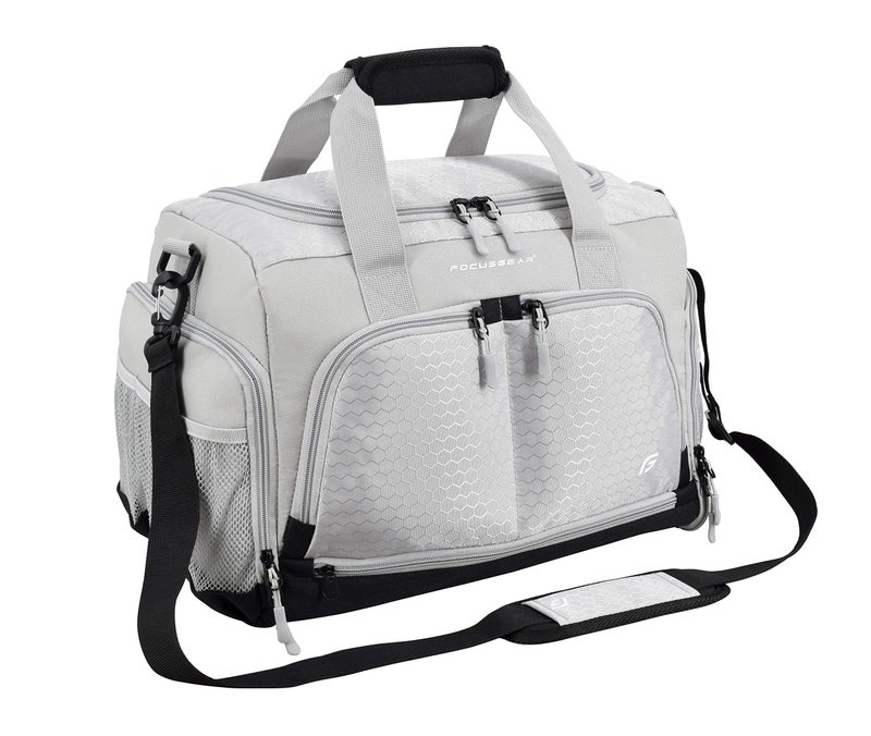FocusGear Ultimate Gym Bag 2.0: The Durable Crowdsource Designed Duffel Bag with 10 Optimal Compartments Including Water Resistant Pouch, Silver, Medium (20") - Image 1